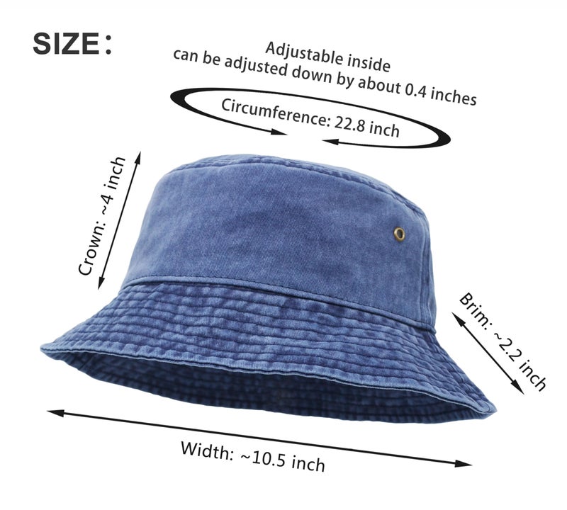 UltraKey Bucket Hat, Wide Brim Washed Denim Cotton Outdoor Sun Hat Flat Top Cap for Fishing Hiking Beach Sports Navy - Image 2